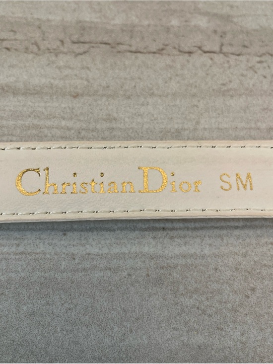 VTG Christian Dior Women Small Ivory Leather Skinny Belt Gold Buckle Logo Taiwan main image 5